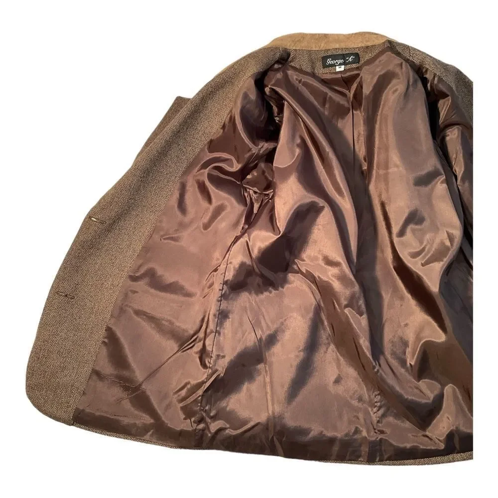 George “A” Women’s Vintage Brown  Wool Tweed Patchwork Oversized Jacket Size M